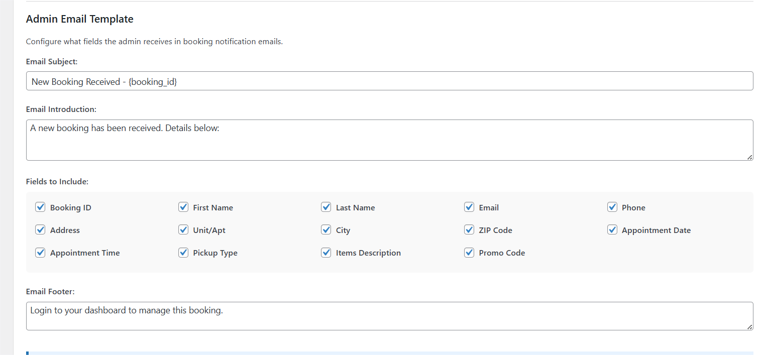 Admin Email Template